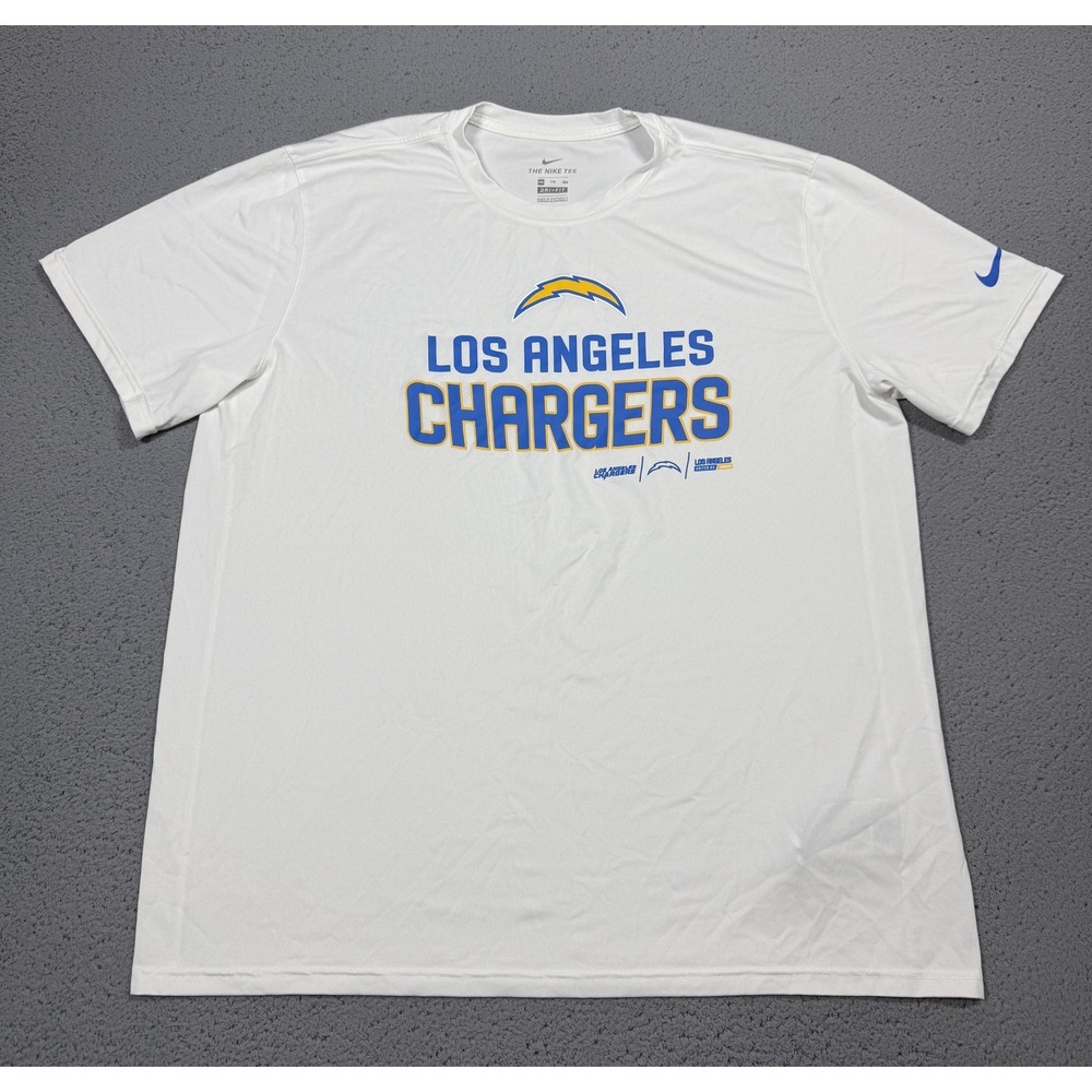 Nike Los Angeles Chargers Shirt Mens 2XL White NFL Football Dri Fit The Nike Tee